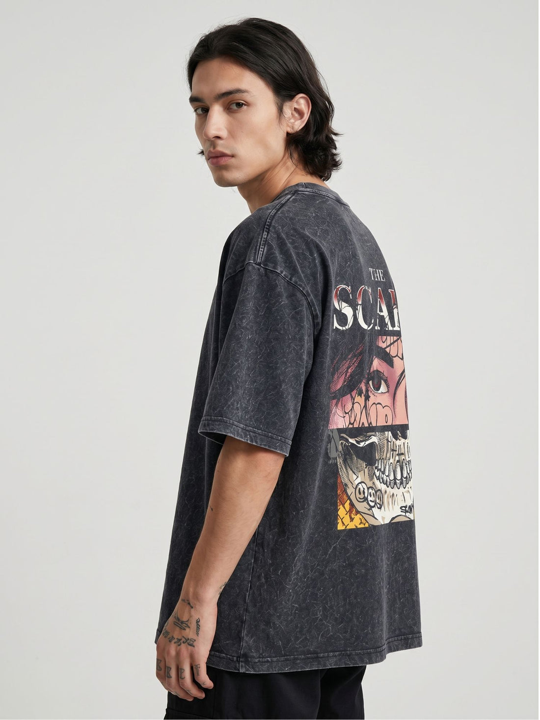 Scars Oversized Acid Wash Graphic T-Shirt
