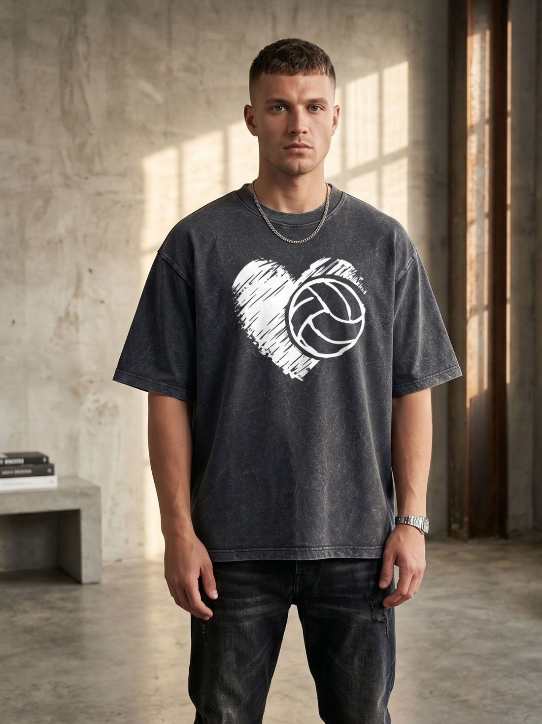 Volley Heart Oversized Acid Wash T-Shirt