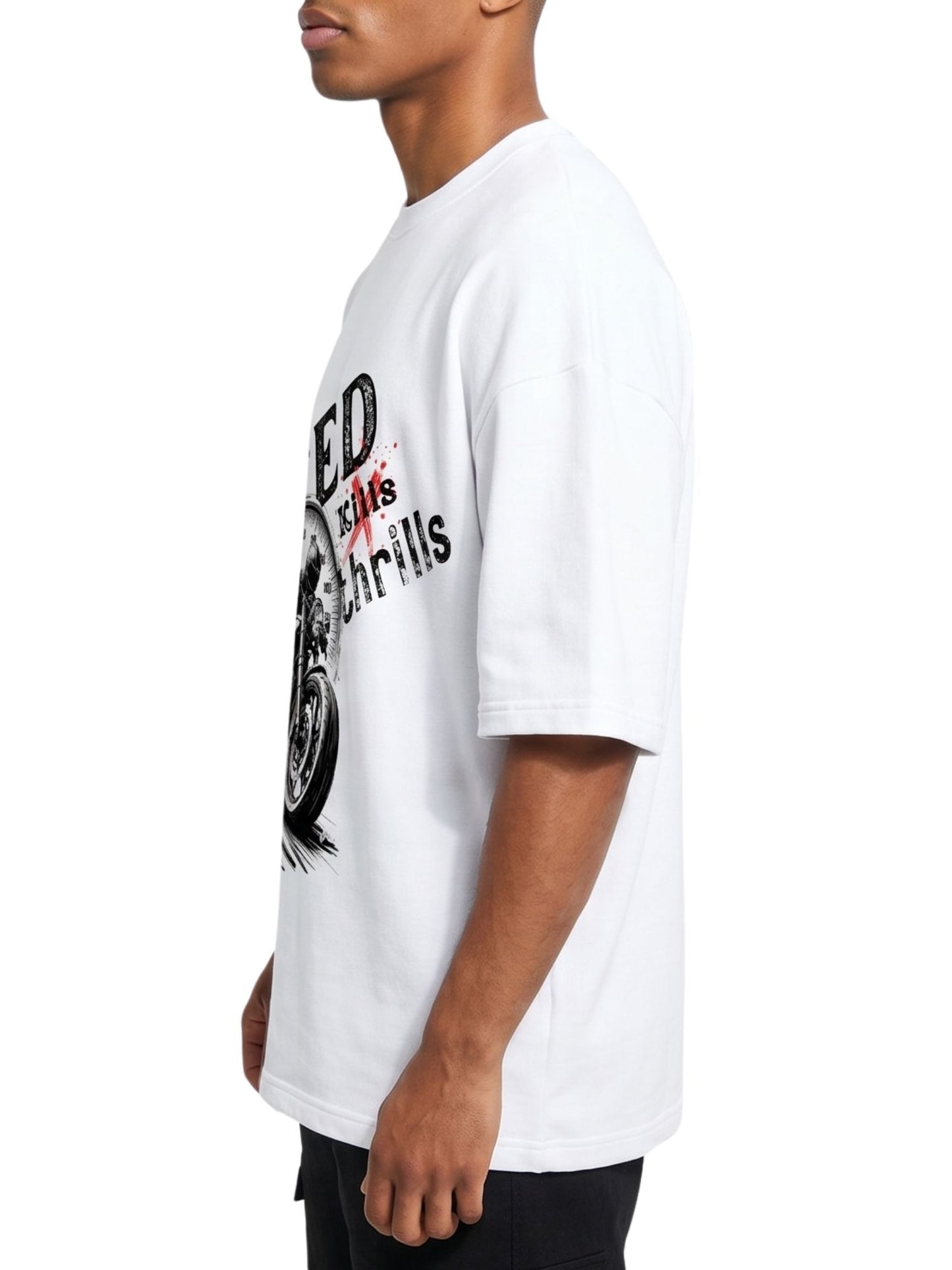 Dunbond label White OVersize T-Shirt Speed Kills Thrills