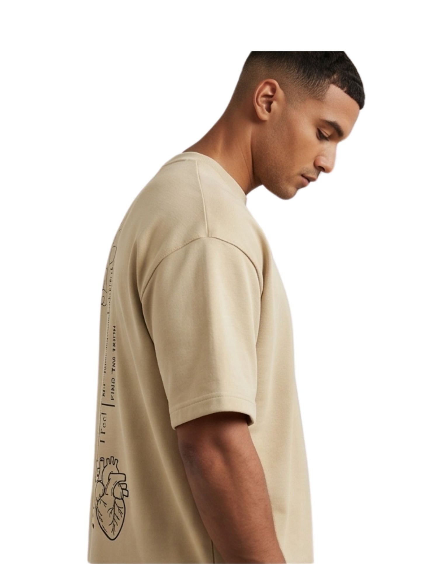 Dunbond label Beige and pastel blue Oversized T-Shirt// Typography BALANCED between Mind and Heart