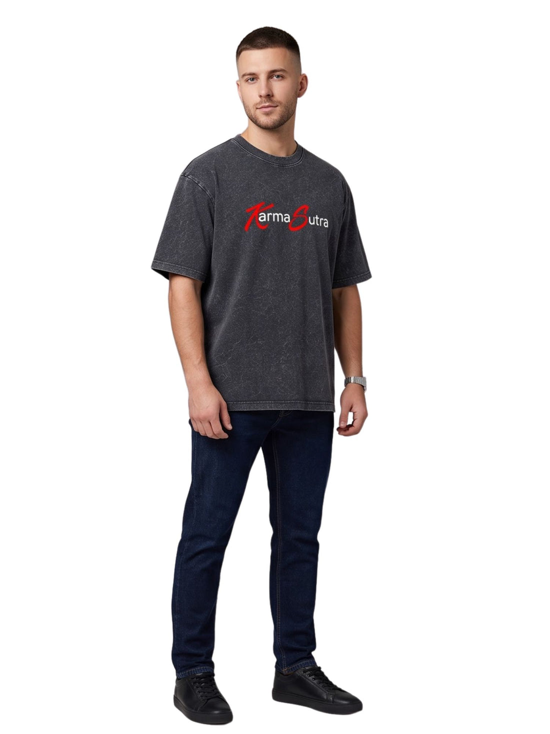DUNBOND LABEL Karma Sutra Oversized Acid Washed Graphic T-Shirt for Men & Women  Unisex Streetwear Tee  240 GSM Cotton