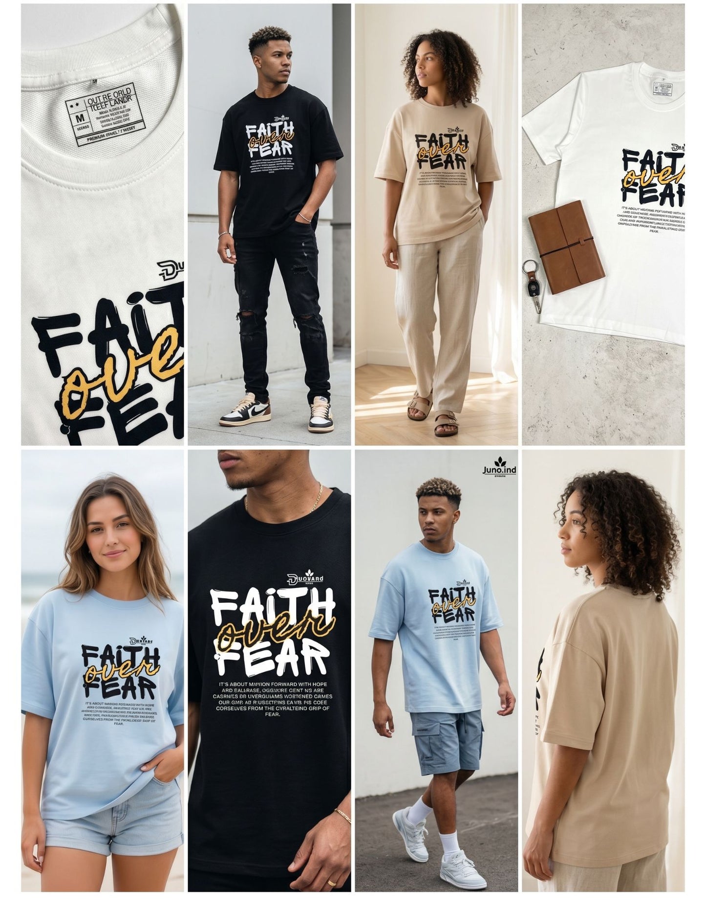 Dunbond label Black and white Oversize T-Shirt // Faith over Fear typography