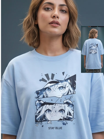 Oversize Black French terry Cotton T-Shirt// Front and back graphic Print
