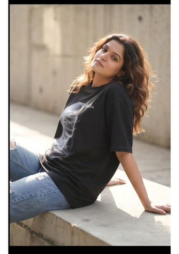 OVERSIZED Fit Black T-Shirt with graphic design Front