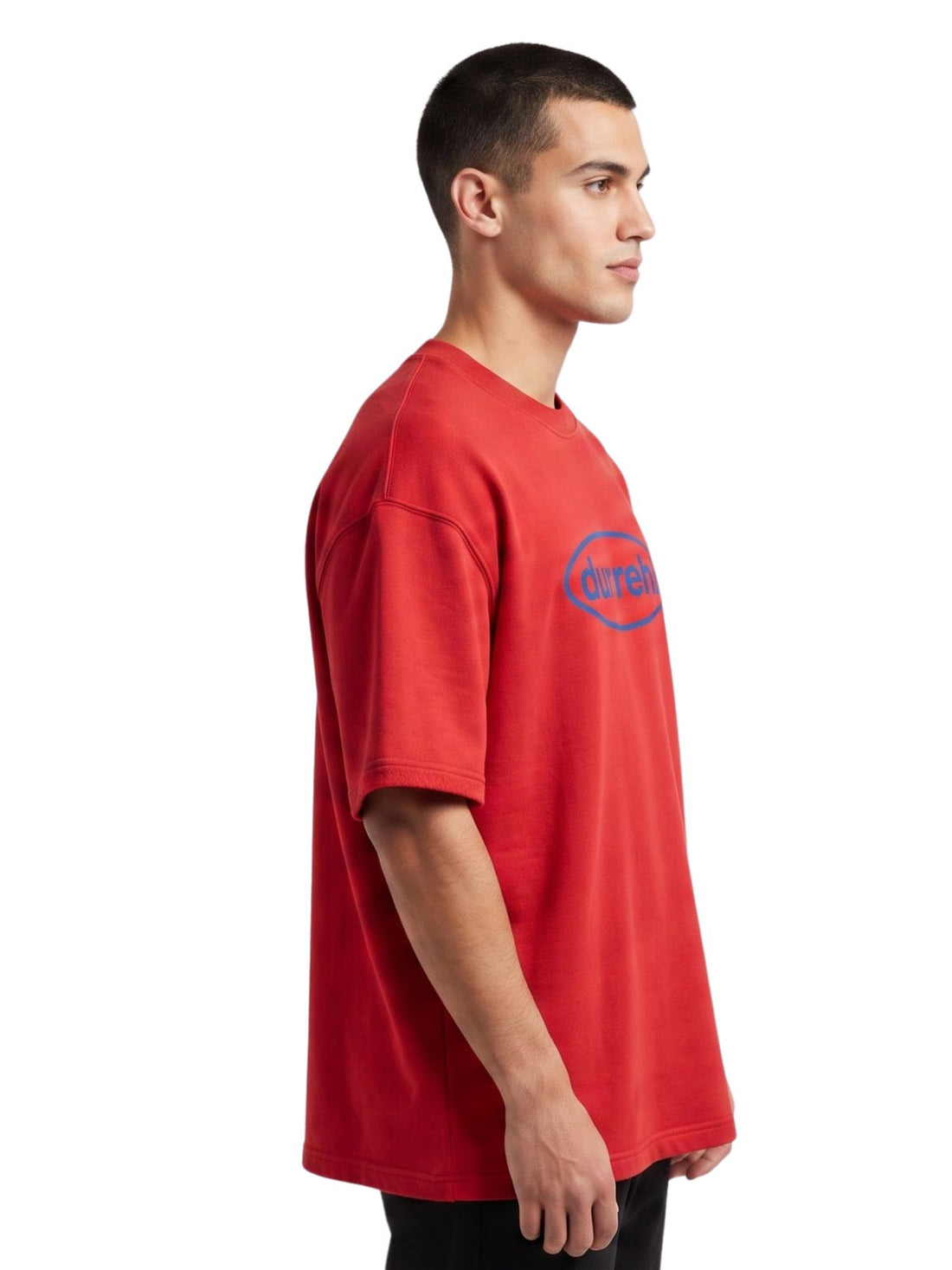 D'unbond Label Dur Reh Graphic Printed Oversized Tee for Men – Red