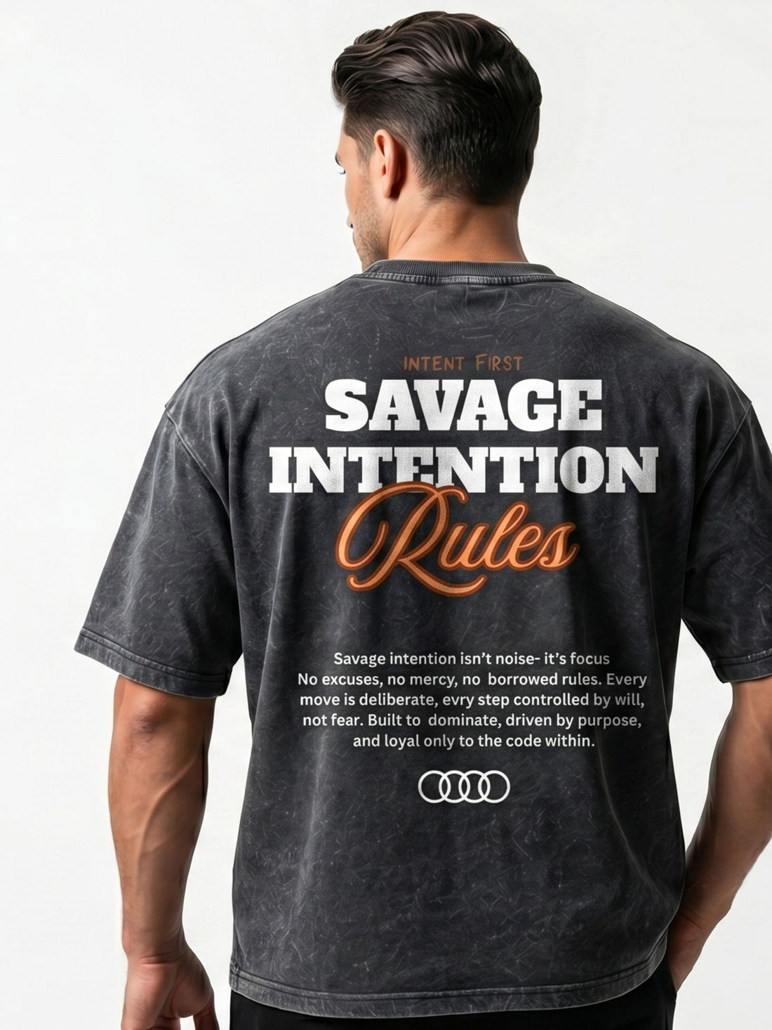 Men's Savage Intention Rules Oversized Acid Wash T-Shirt