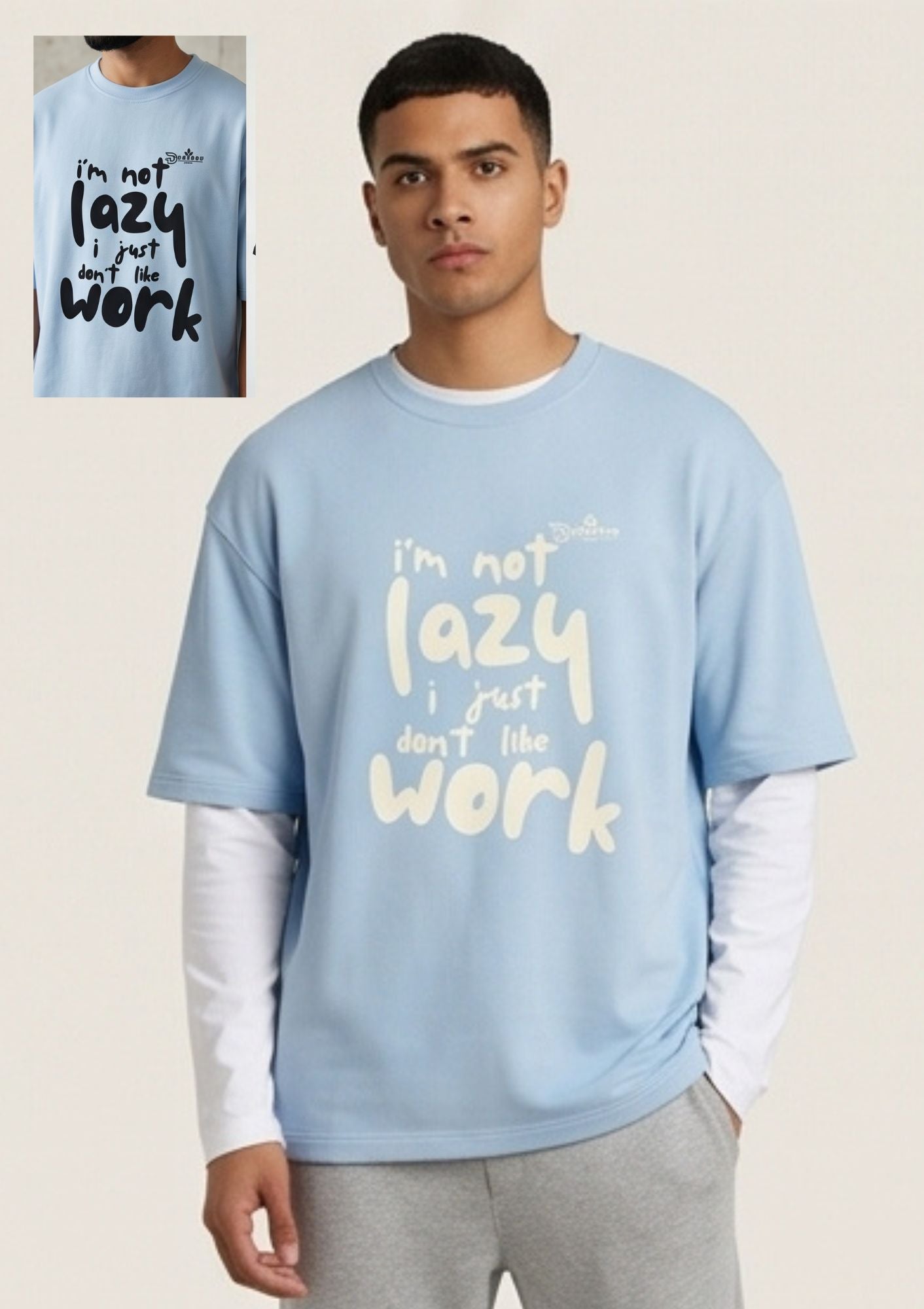 Dunbond label White Oversize T-Shirt//I am not lazy Typography