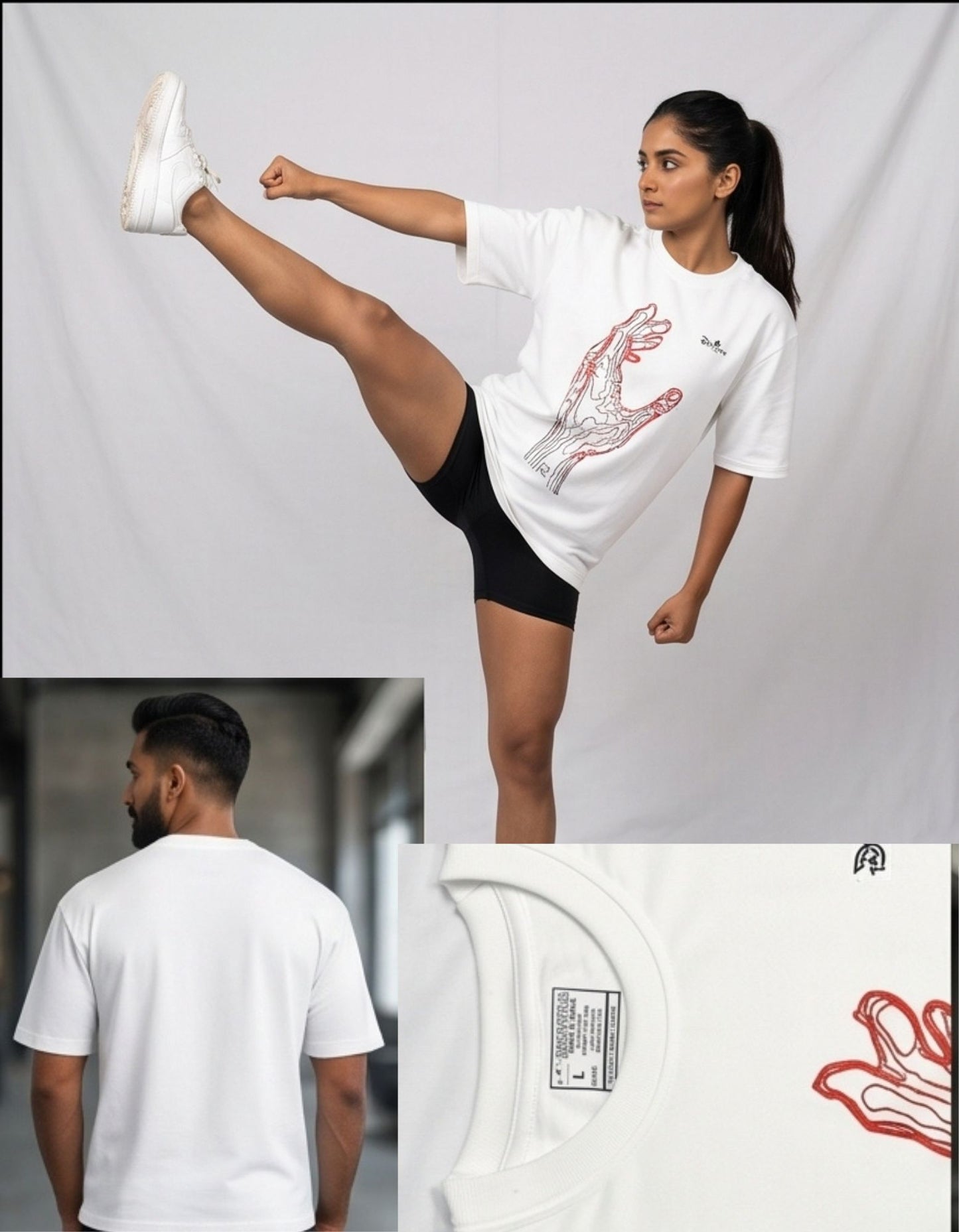 Dunbond label White Oversize T-Shirt// Front hand graphic