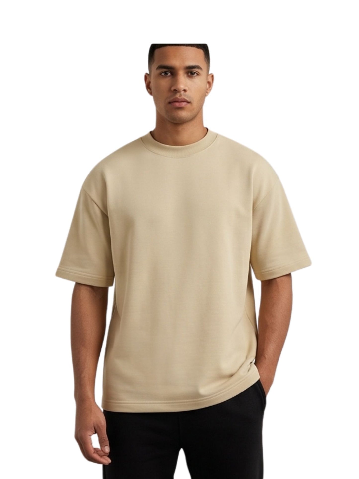 Dunbond label Beige and pastel blue Oversized T-Shirt// Typography BALANCED between Mind and Heart