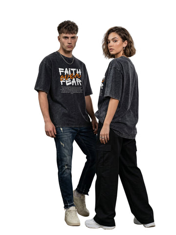 Dunbond Label "Faith Over Fear" Graphic Acid Washed Oversized T-Shirt UNisex