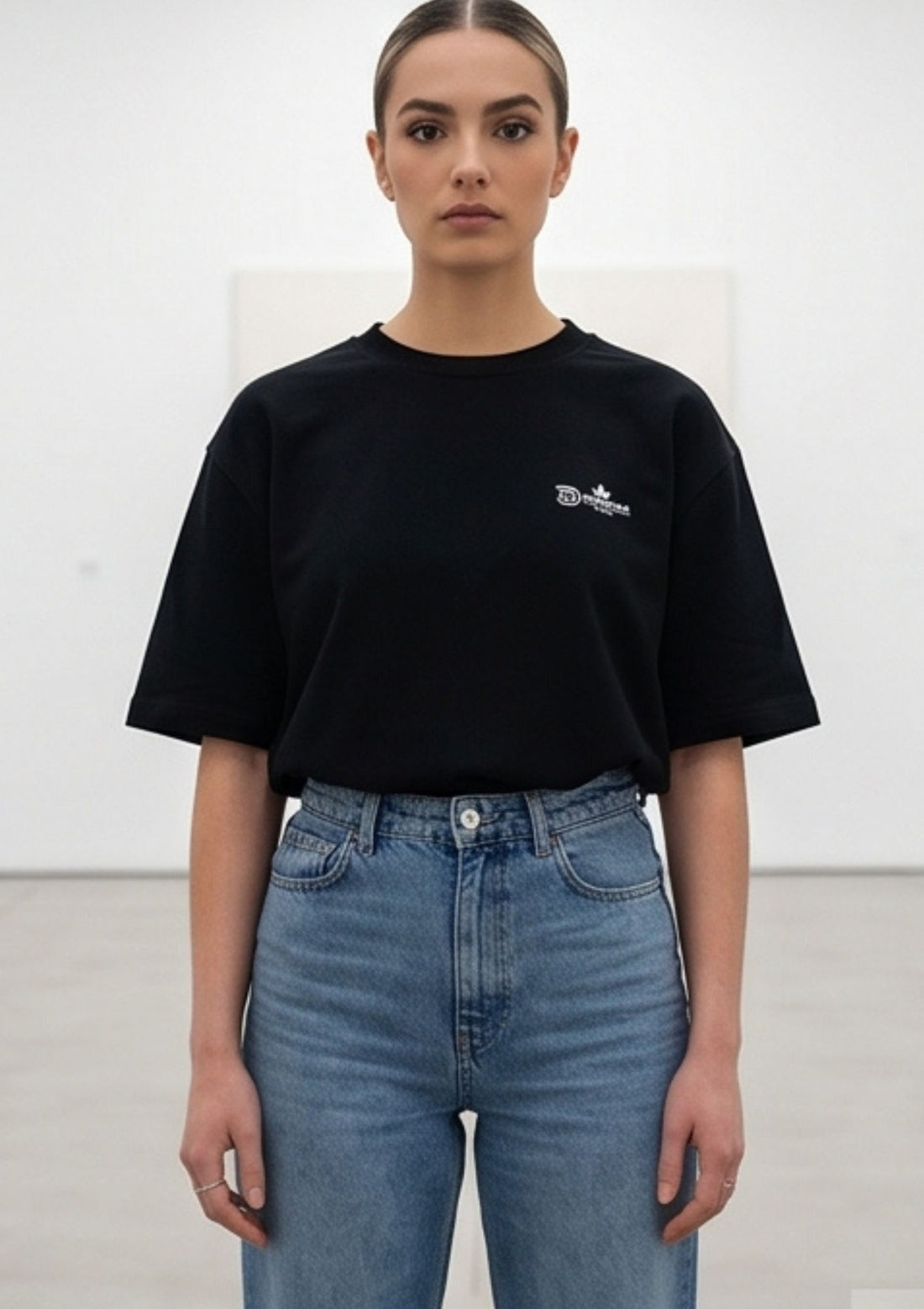 Oversize French terry cotton Black T-Shirt/ Back Transformer Printed Women