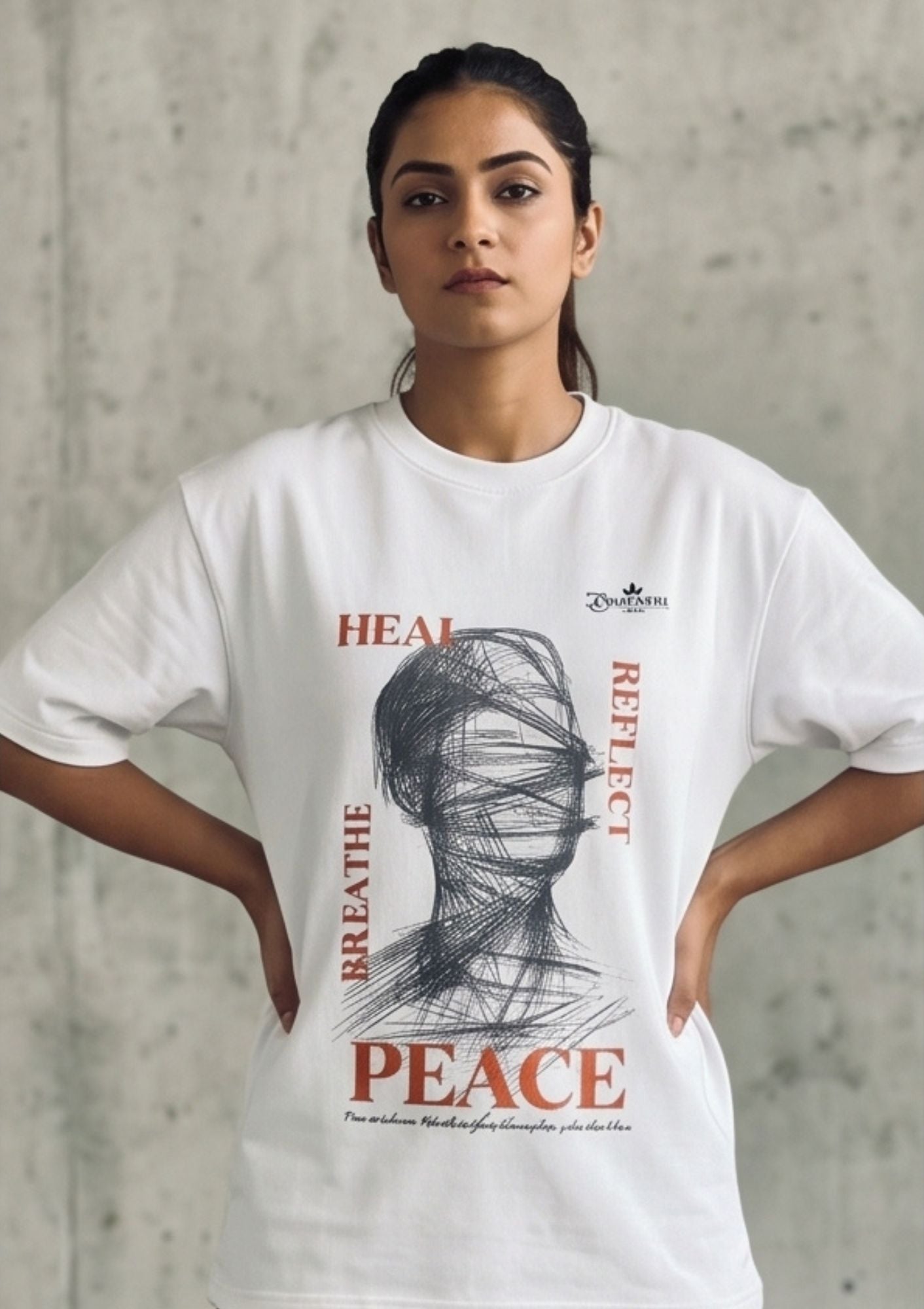 Dunbond label Black frnch terry cotton T-Shirt// Heal & peace Graphic