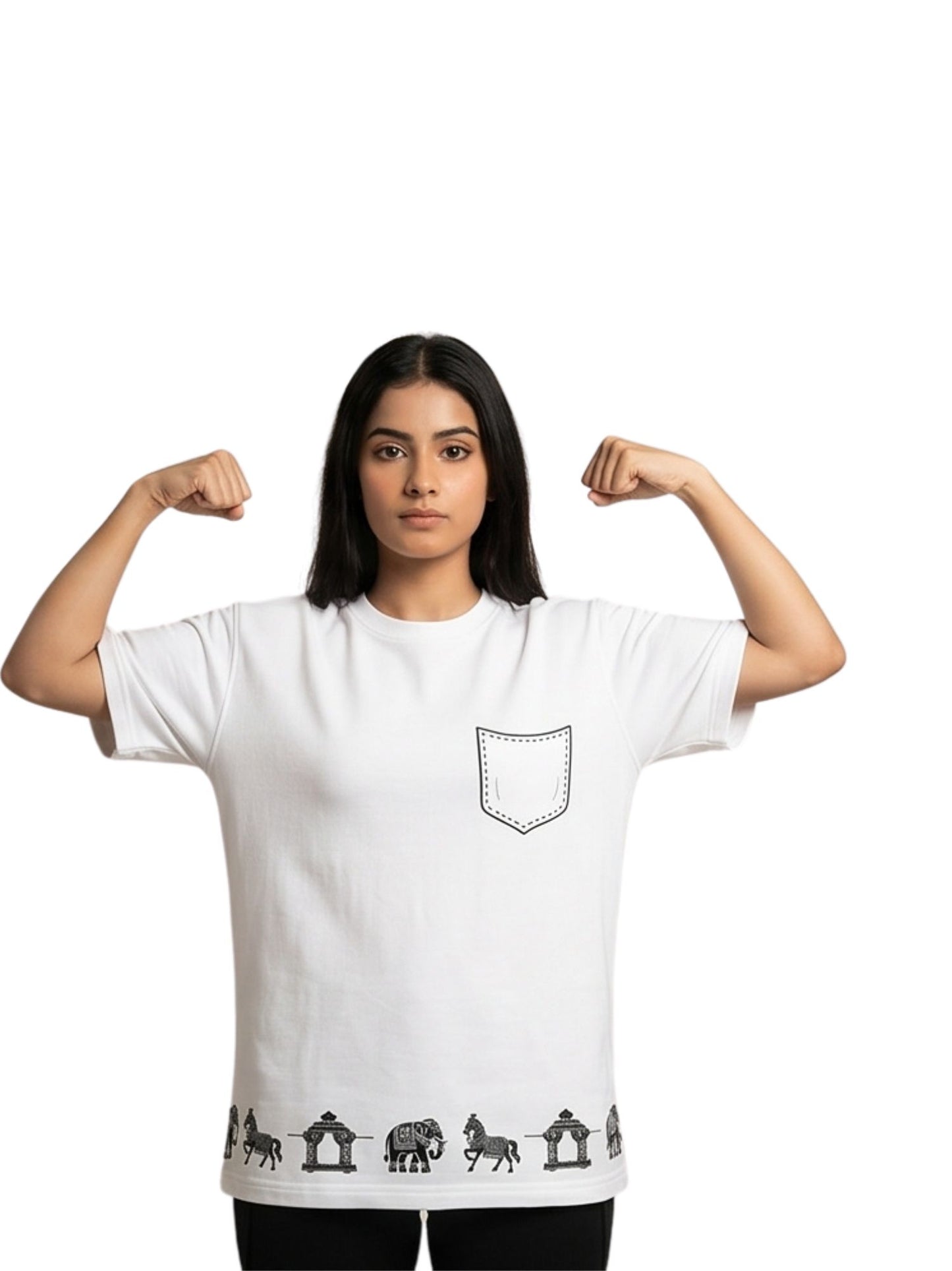 Dunbond label White Oversize T-Shirt // Hathi, Ghoda and palki