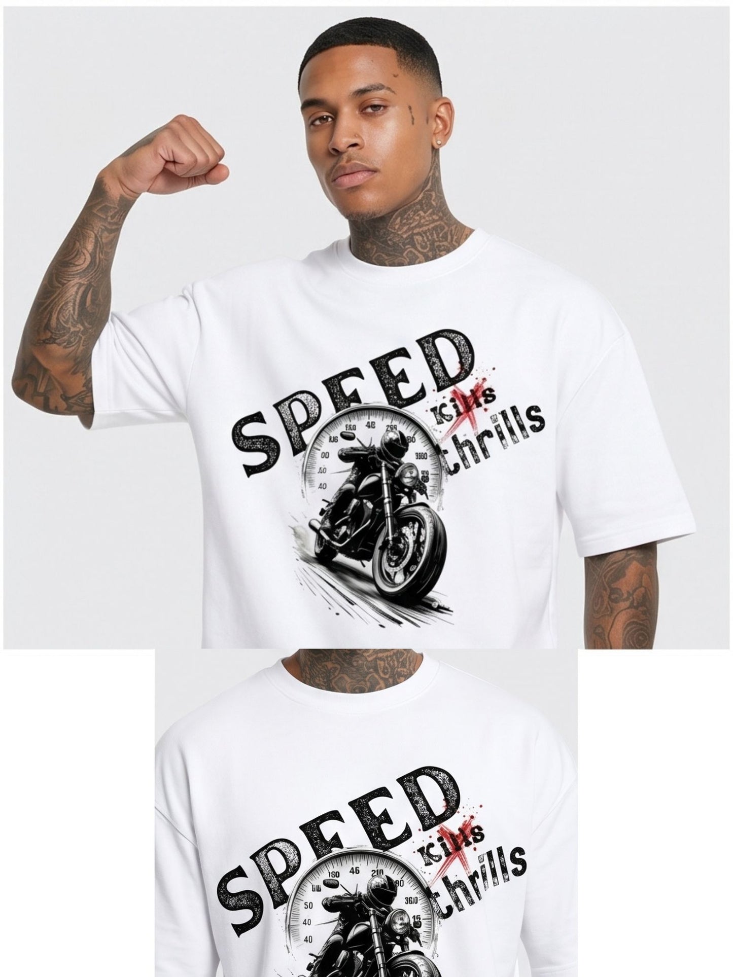 Dunbond label White OVersize T-Shirt Speed Kills Thrills
