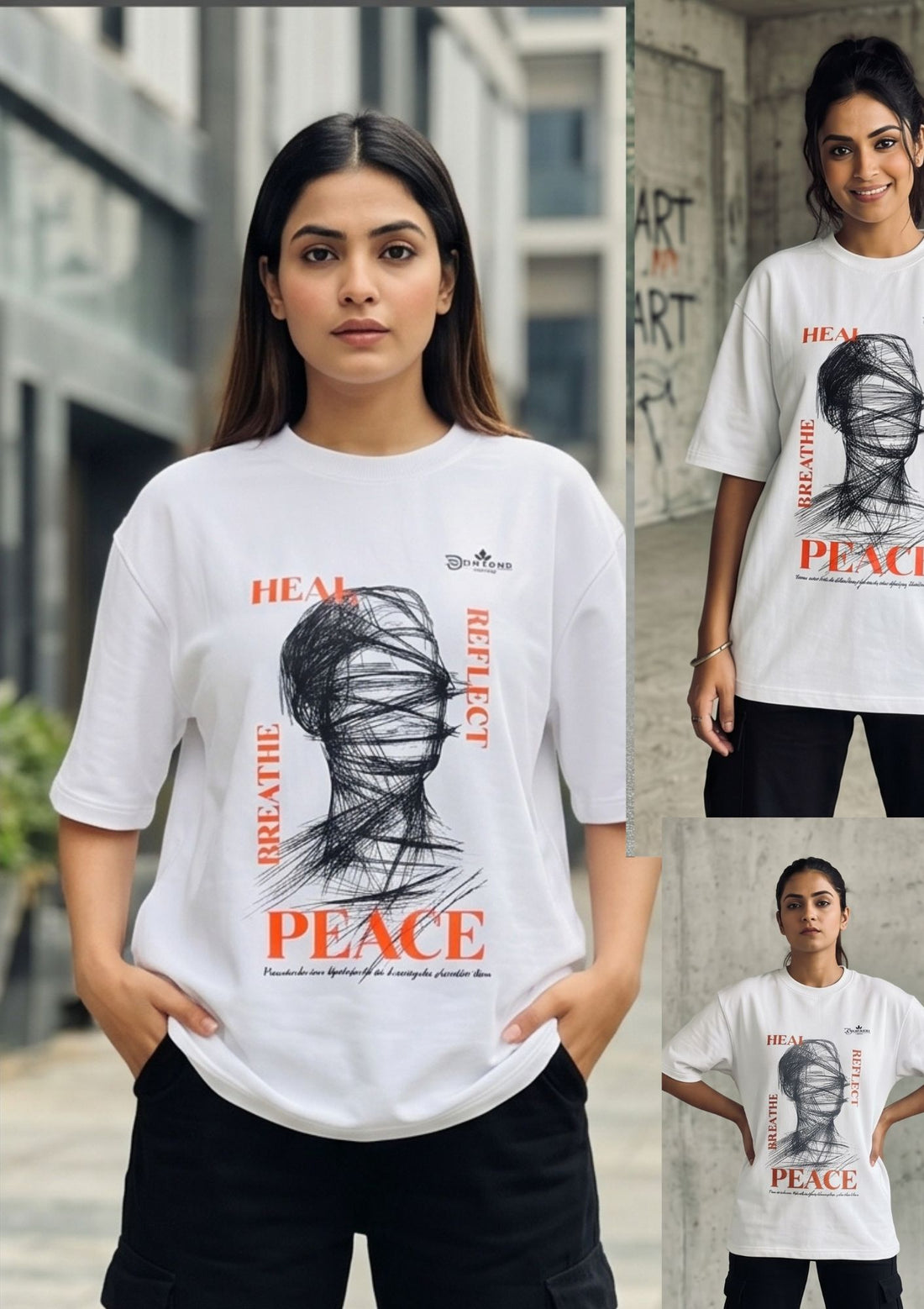 Black frnch terry cotton T-Shirt// Heal & peace Graphic