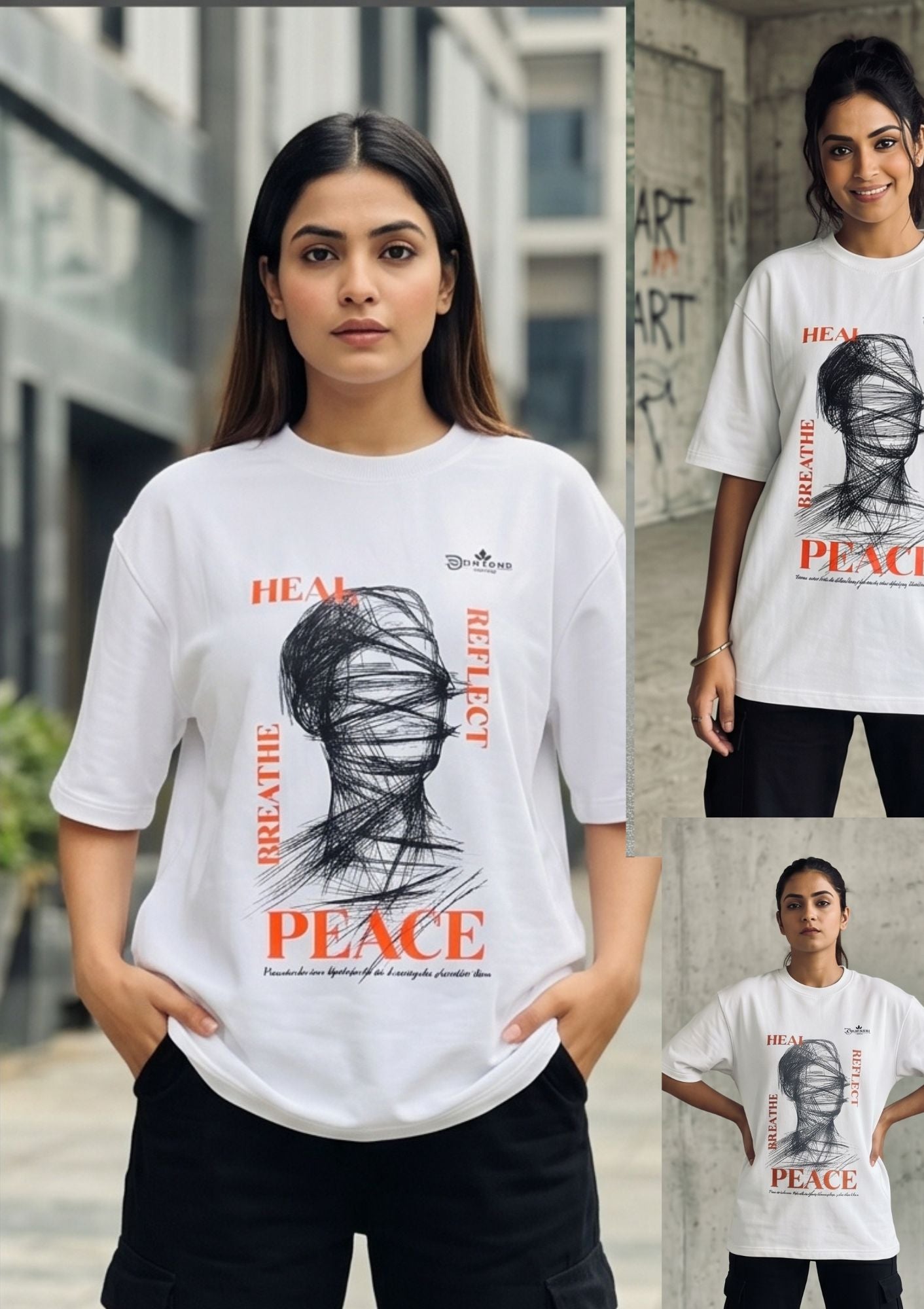 Dunbond label Black frnch terry cotton T-Shirt// Heal & peace Graphic