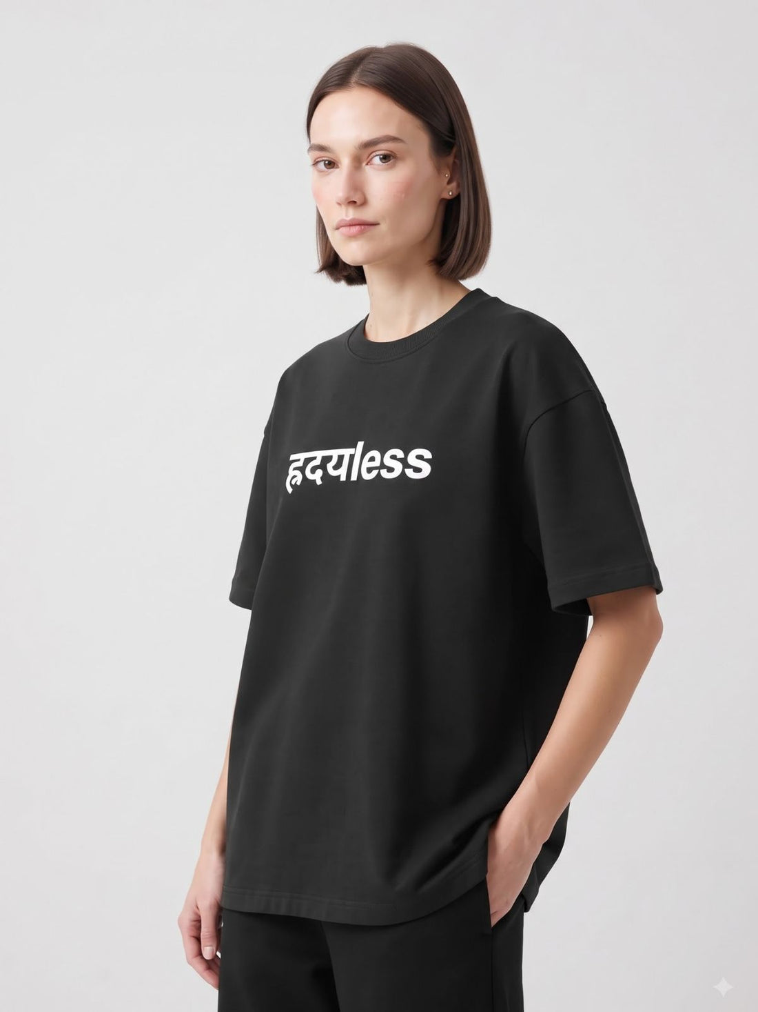 Dunbond Label "हृदयless" Oversized French Terry T-Shirt for FEMALES