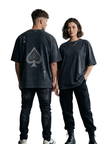 Dunbond Label "Ace of Spades" Graphic Acid Washed Oversized T-Shirt Unisex