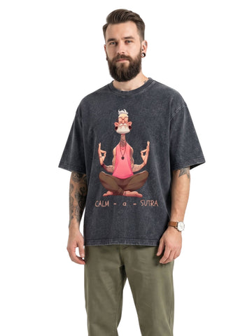 Dunbond Label "Calm-a-Sutra" Graphic Acid Washed Oversized T-Shirt for Men