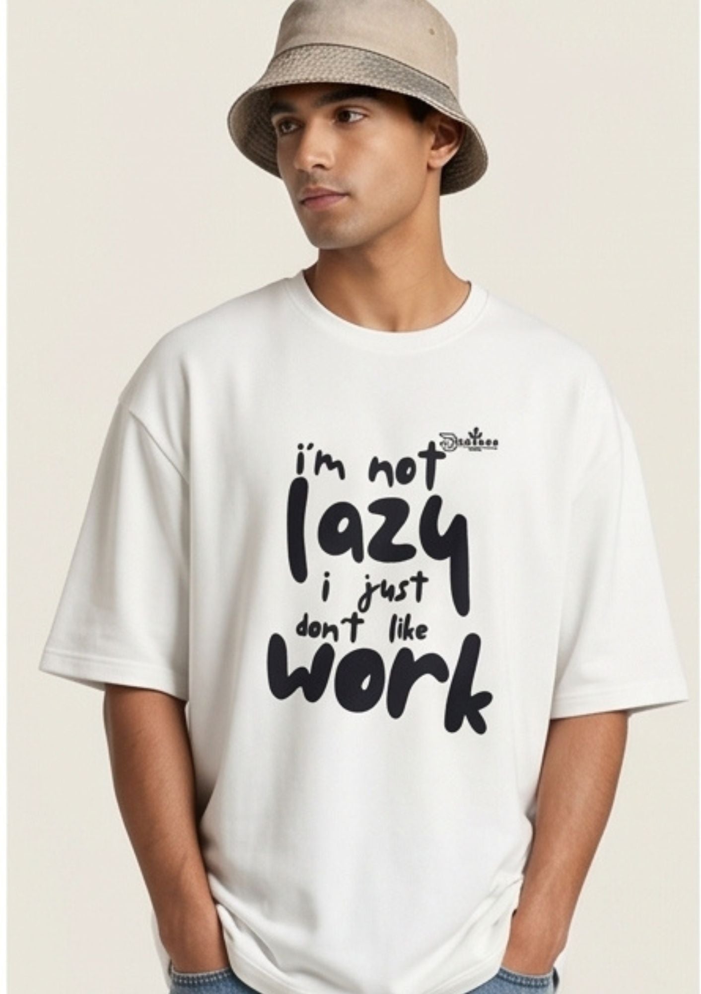Dunbond label White Oversize T-Shirt//I am not lazy Typography