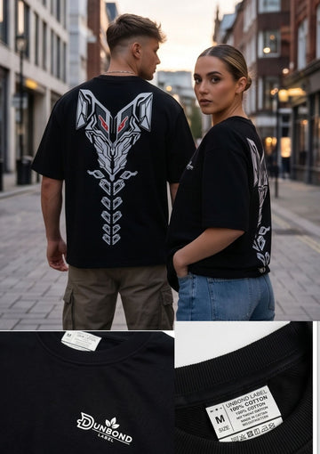 Oversize French terry cotton Black T-Shirt/ Back Transformer Printed Men