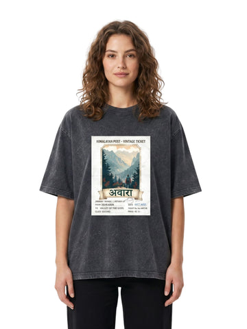 Dunbond Label "Awara" Himalayan Vintage Poster Acid Washed T-Shirt Unisex