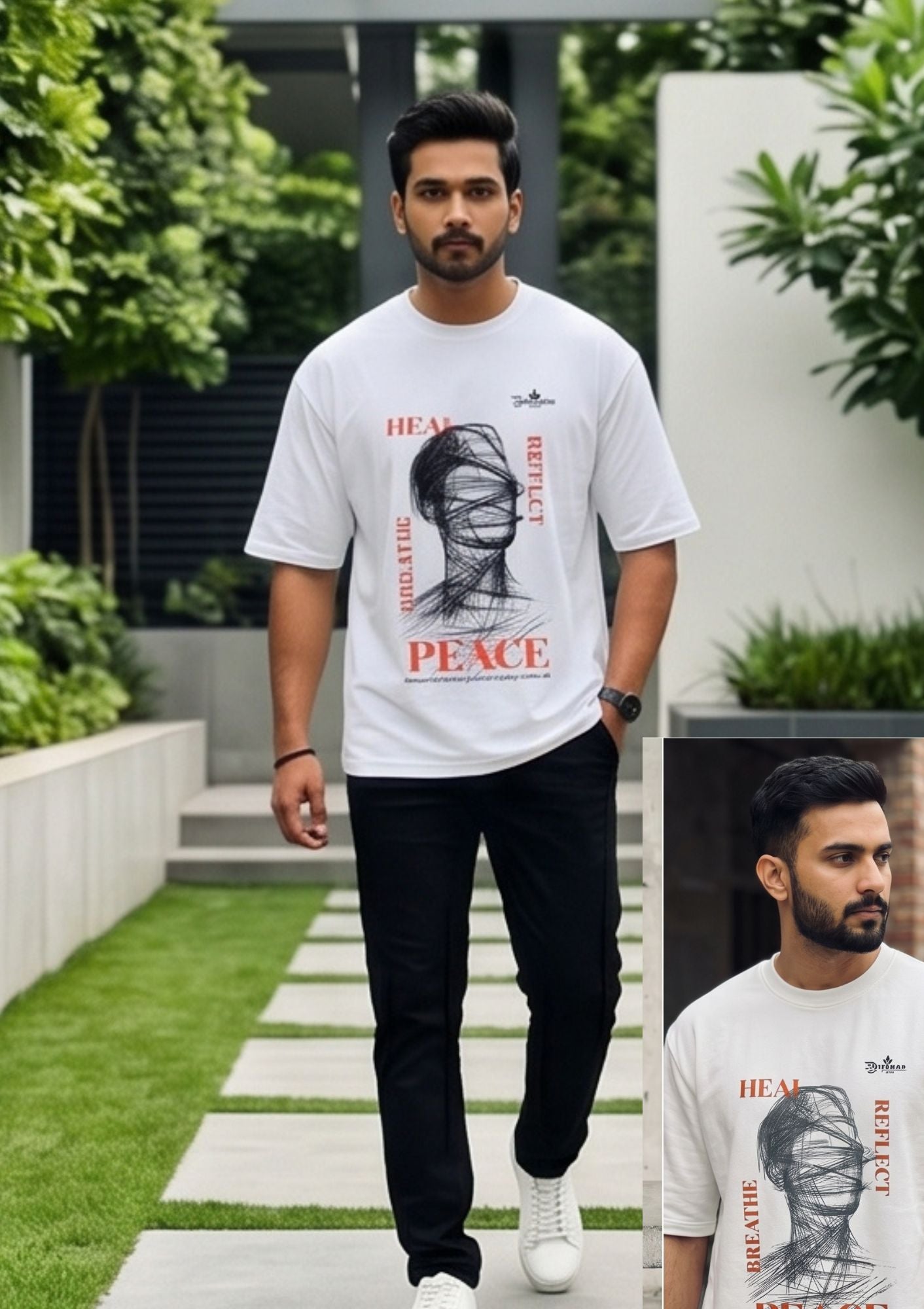 Dunbond label Black frnch terry cotton T-Shirt// Heal & peace Graphic