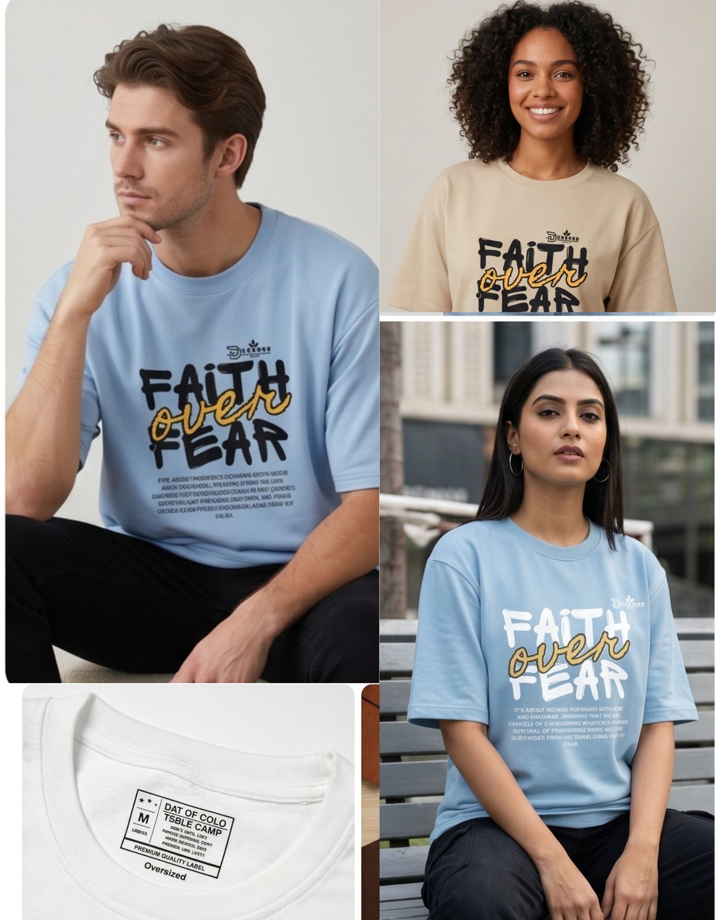 Dunbond label Black and white Oversize T-Shirt // Faith over Fear typography