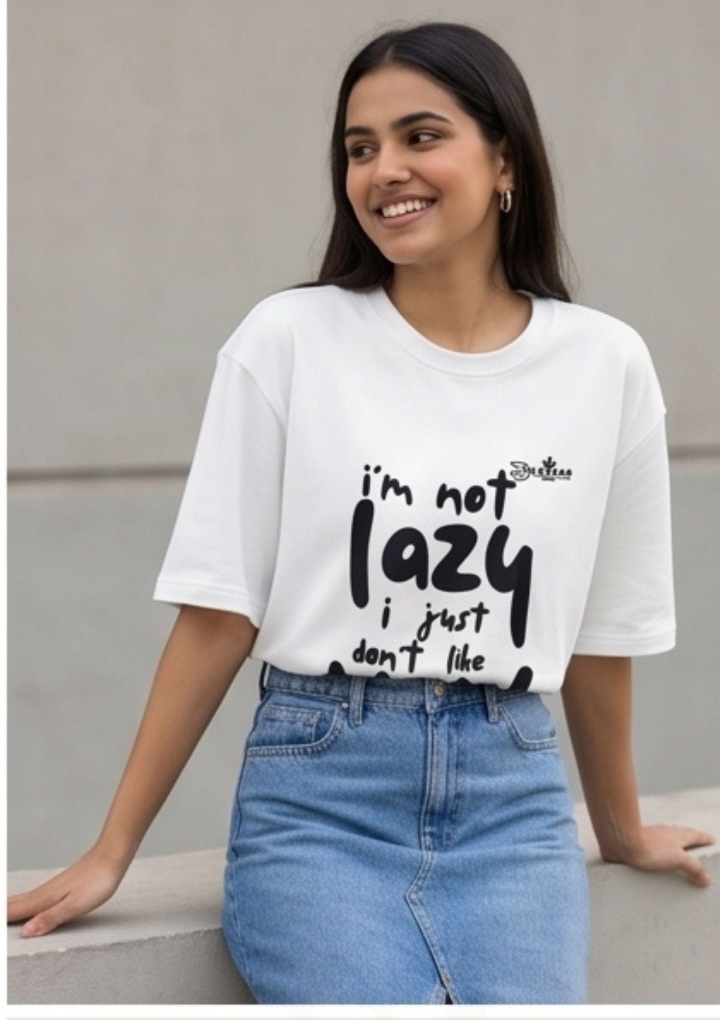 Dunbond label White Oversize T-Shirt//I am not lazy Typography