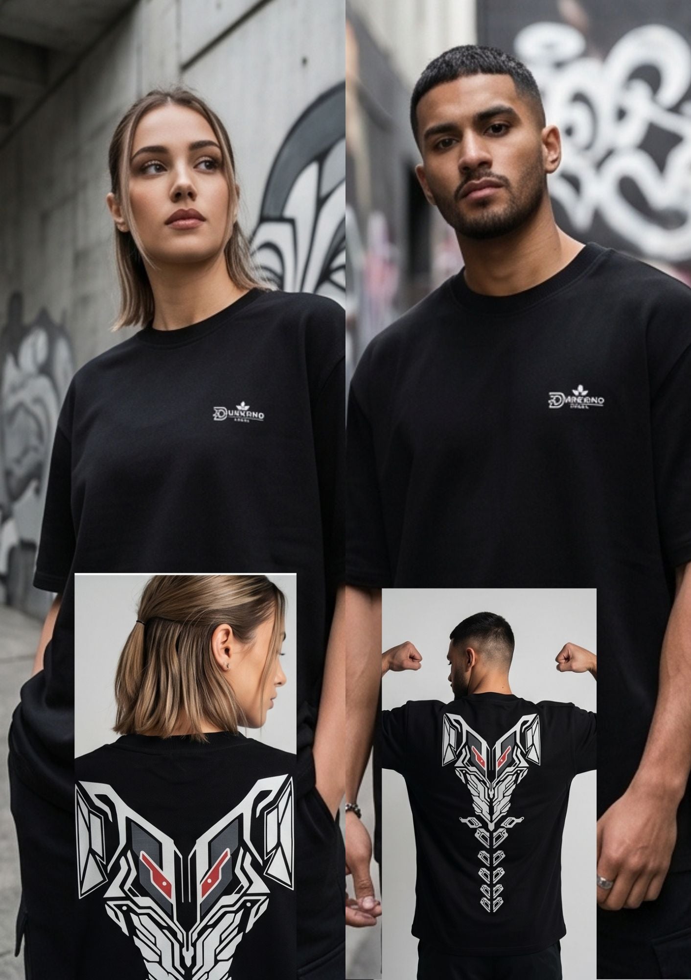 Dunbond label oversize French terry cotton Black T-Shirt/ Back Transformer Printed