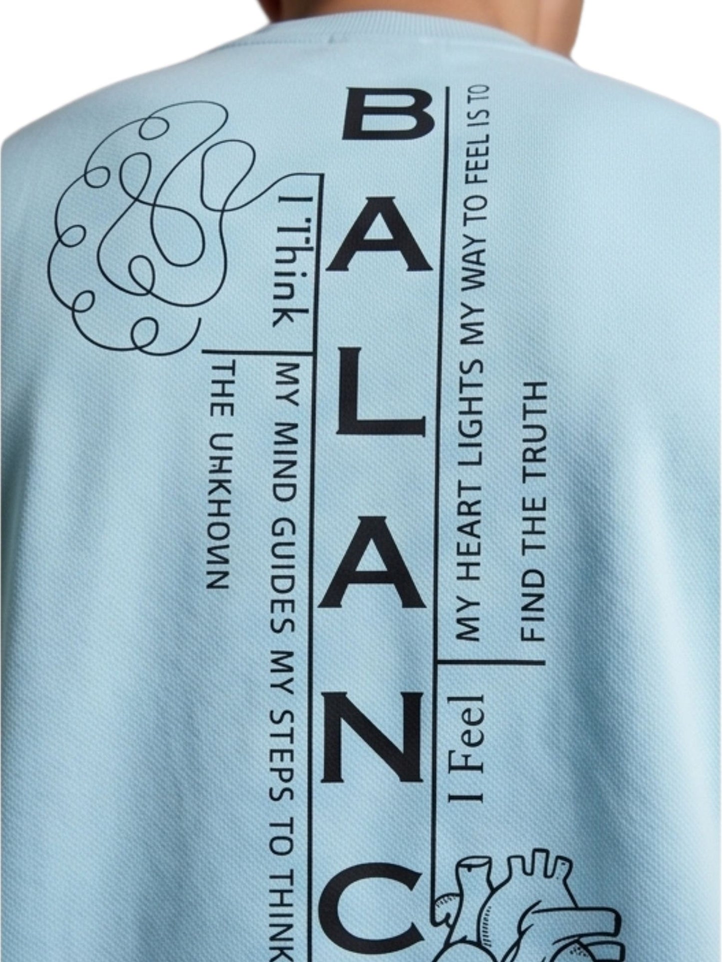 Dunbond label Beige and pastel blue Oversized T-Shirt// Typography BALANCED between Mind and Heart