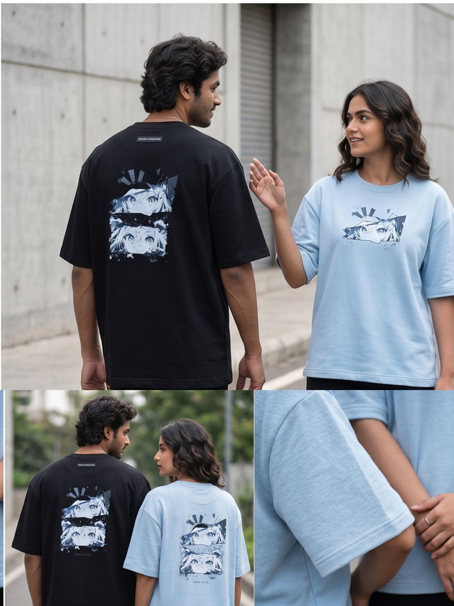 Dunbond label Oversize Black French terry Cotton T-Shirt// Front and back graphic Print