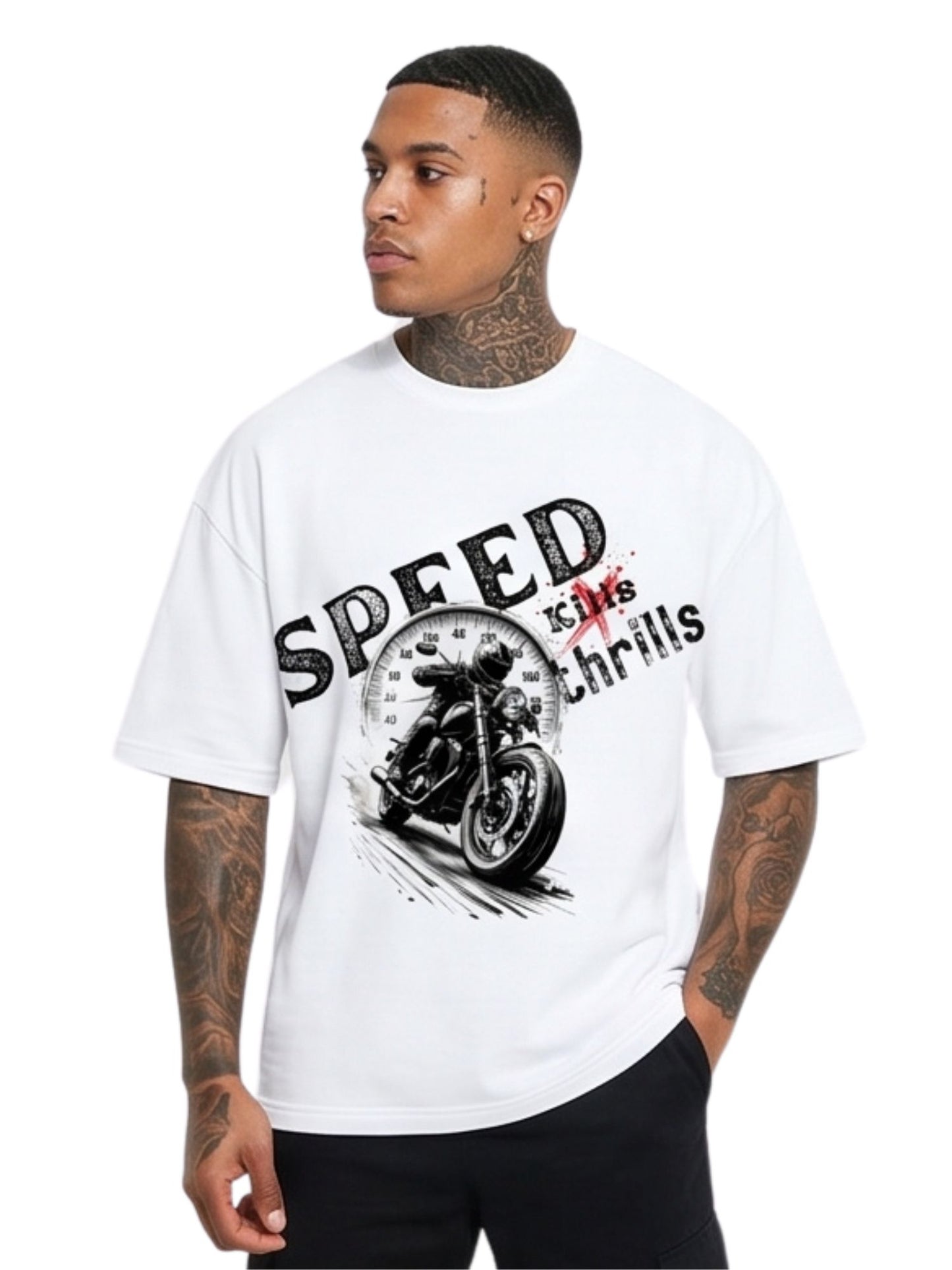 Dunbond label White OVersize T-Shirt Speed Kills Thrills