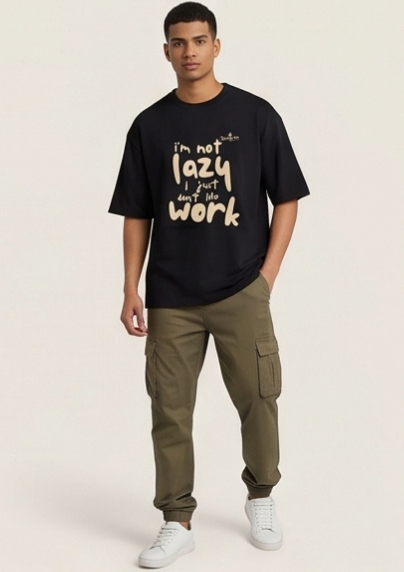 Dunbond label White Oversize T-Shirt//I am not lazy Typography