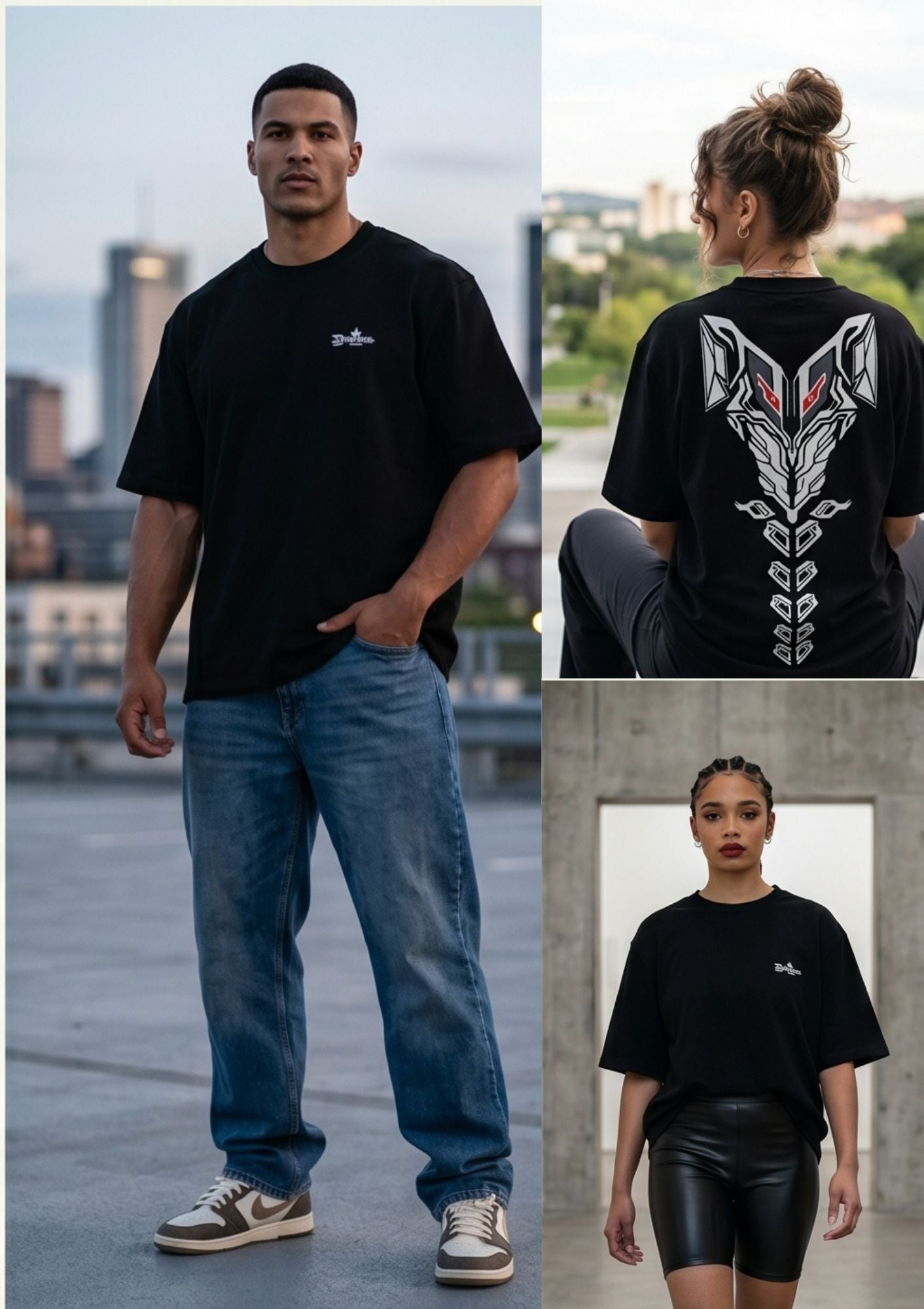 Dunbond label oversize French terry cotton Black T-Shirt/ Back Transformer Printed