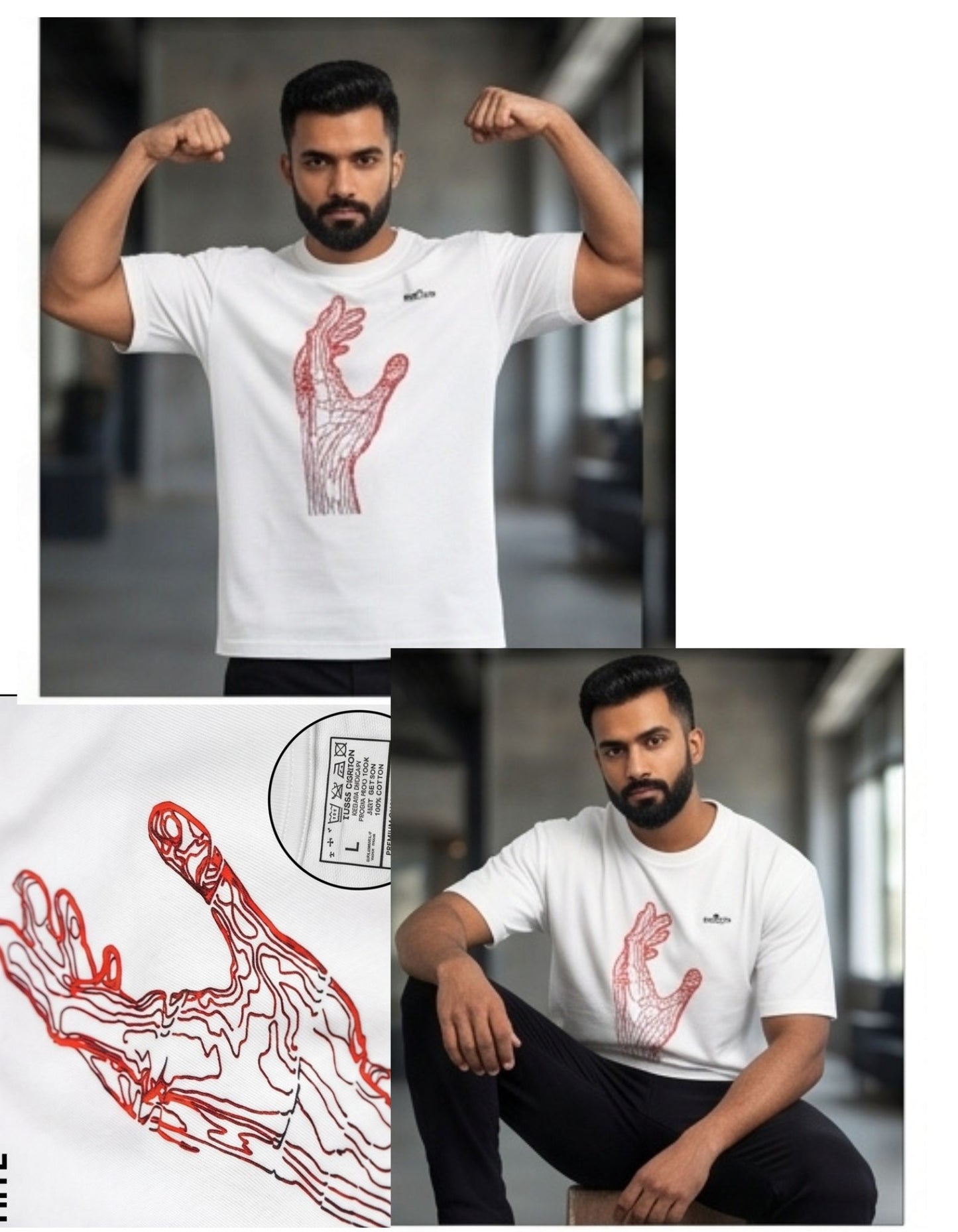 Dunbond label White Oversize T-Shirt// Front hand graphic