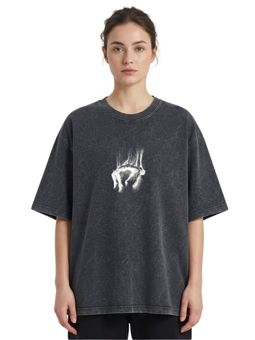 Dunbond Label Minimalist Graphic Acid Washed Oversized T-Shirt for Women