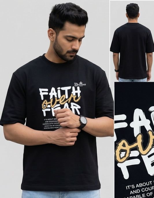 Dunbond label Black and white Oversize T-Shirt // Faith over Fear typography