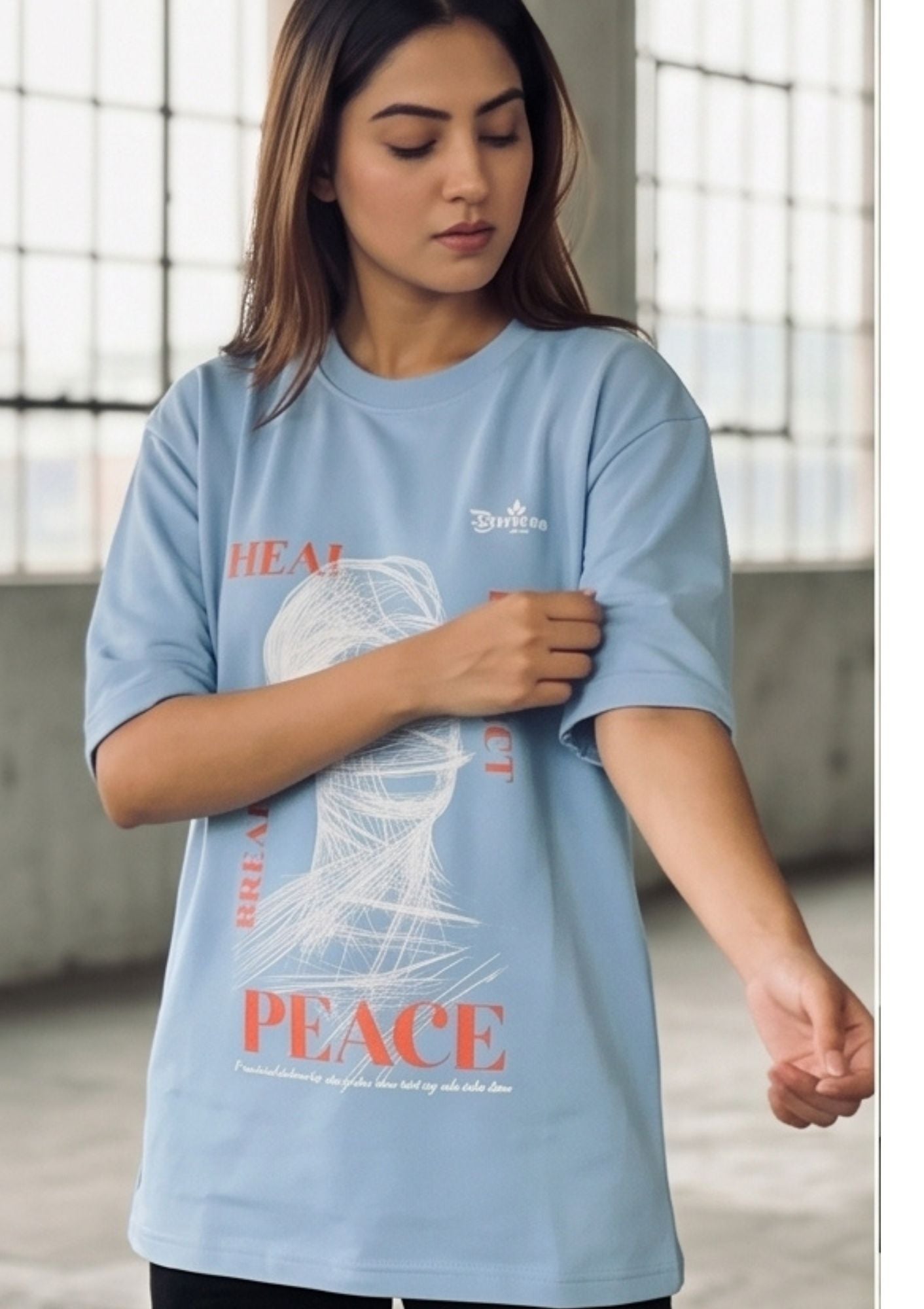 Dunbond label Black frnch terry cotton T-Shirt// Heal & peace Graphic