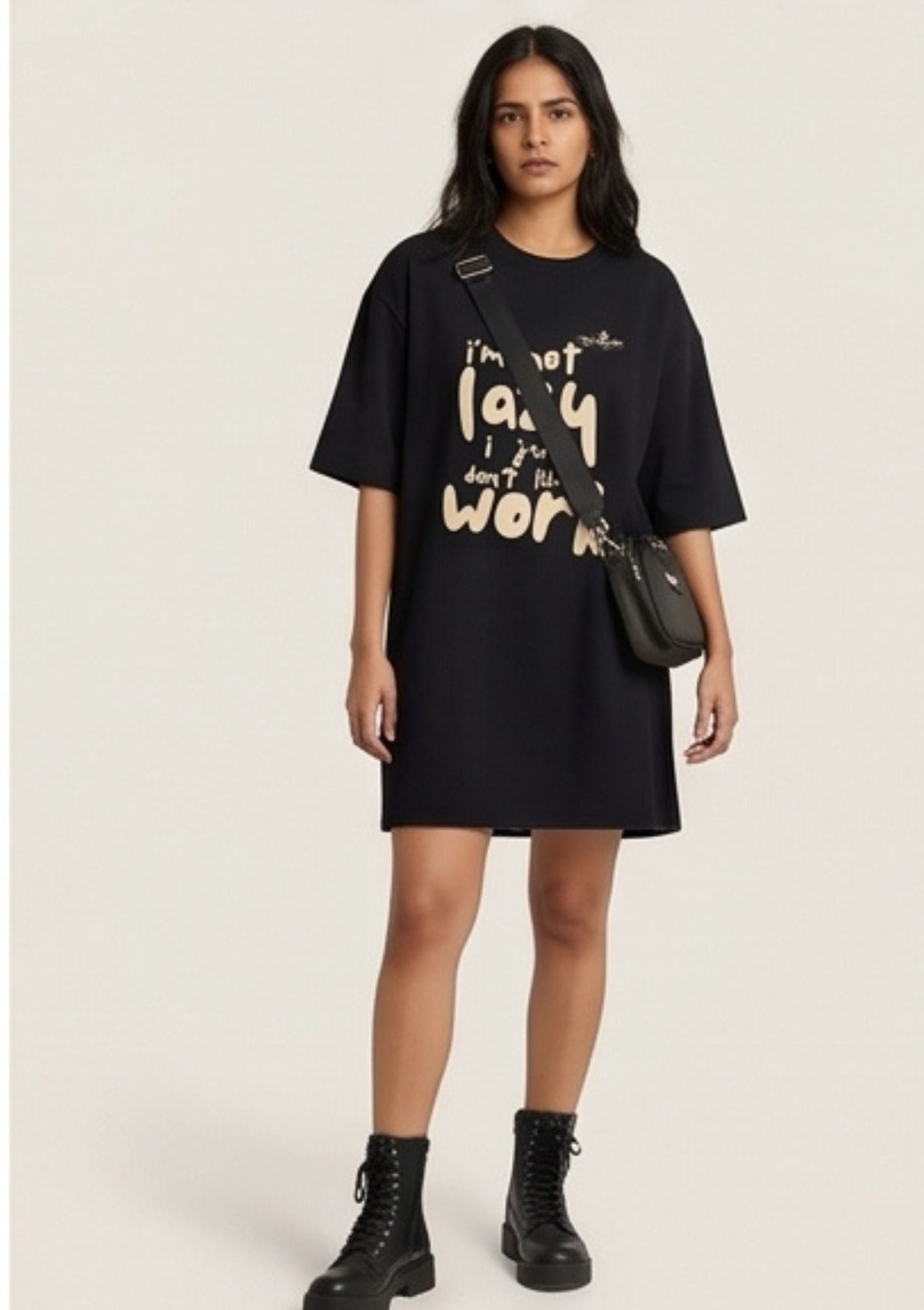 Dunbond label White Oversize T-Shirt//I am not lazy Typography