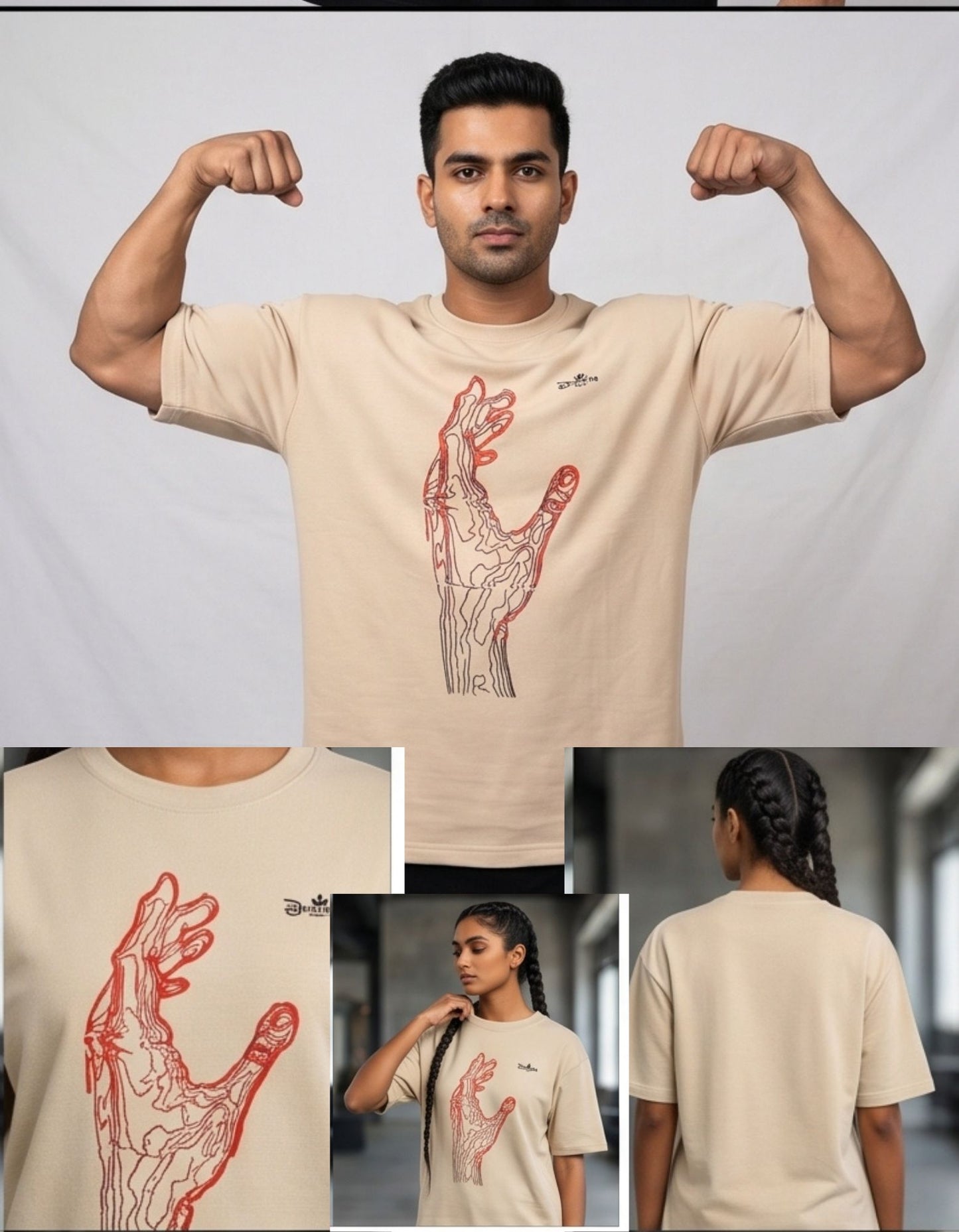 Dunbond label White Oversize T-Shirt// Front hand graphic