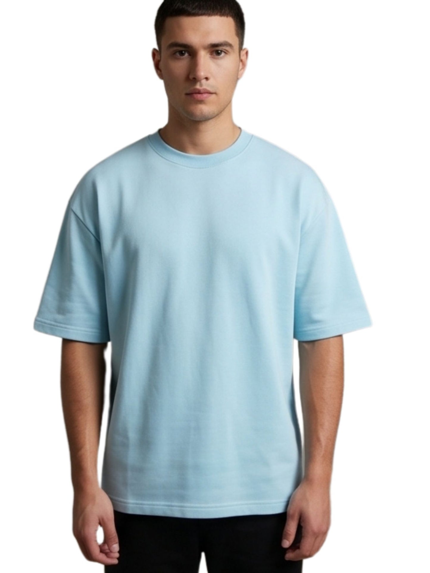 Dunbond label Beige and pastel blue Oversized T-Shirt// Typography BALANCED between Mind and Heart