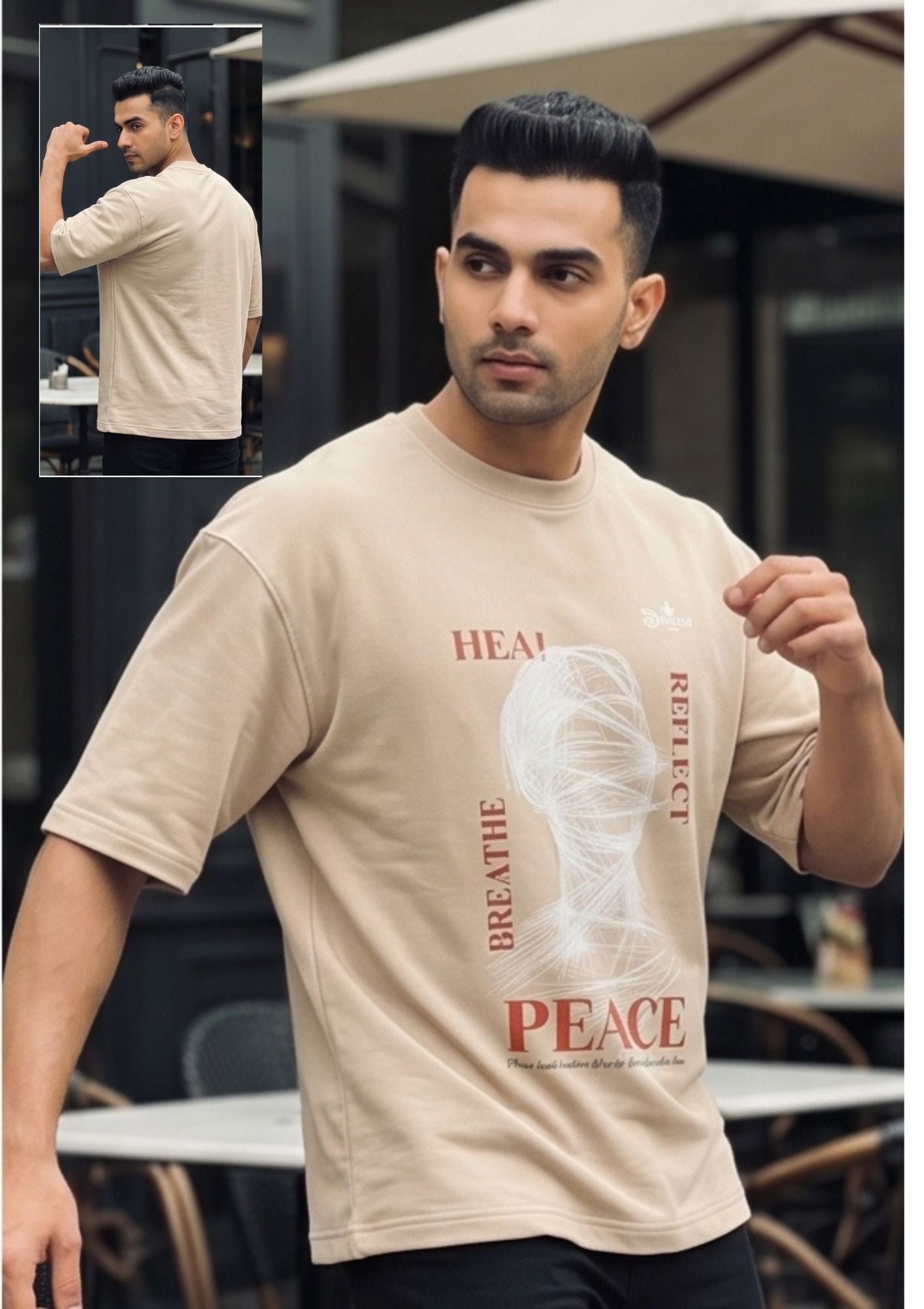 Dunbond label Black frnch terry cotton T-Shirt// Heal & peace Graphic