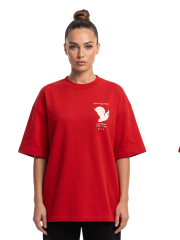 DUNBOND LABEL Contradiction Oversized Graphic T-Shirt for  Women  Premium Cotton Streetwear  Crimson