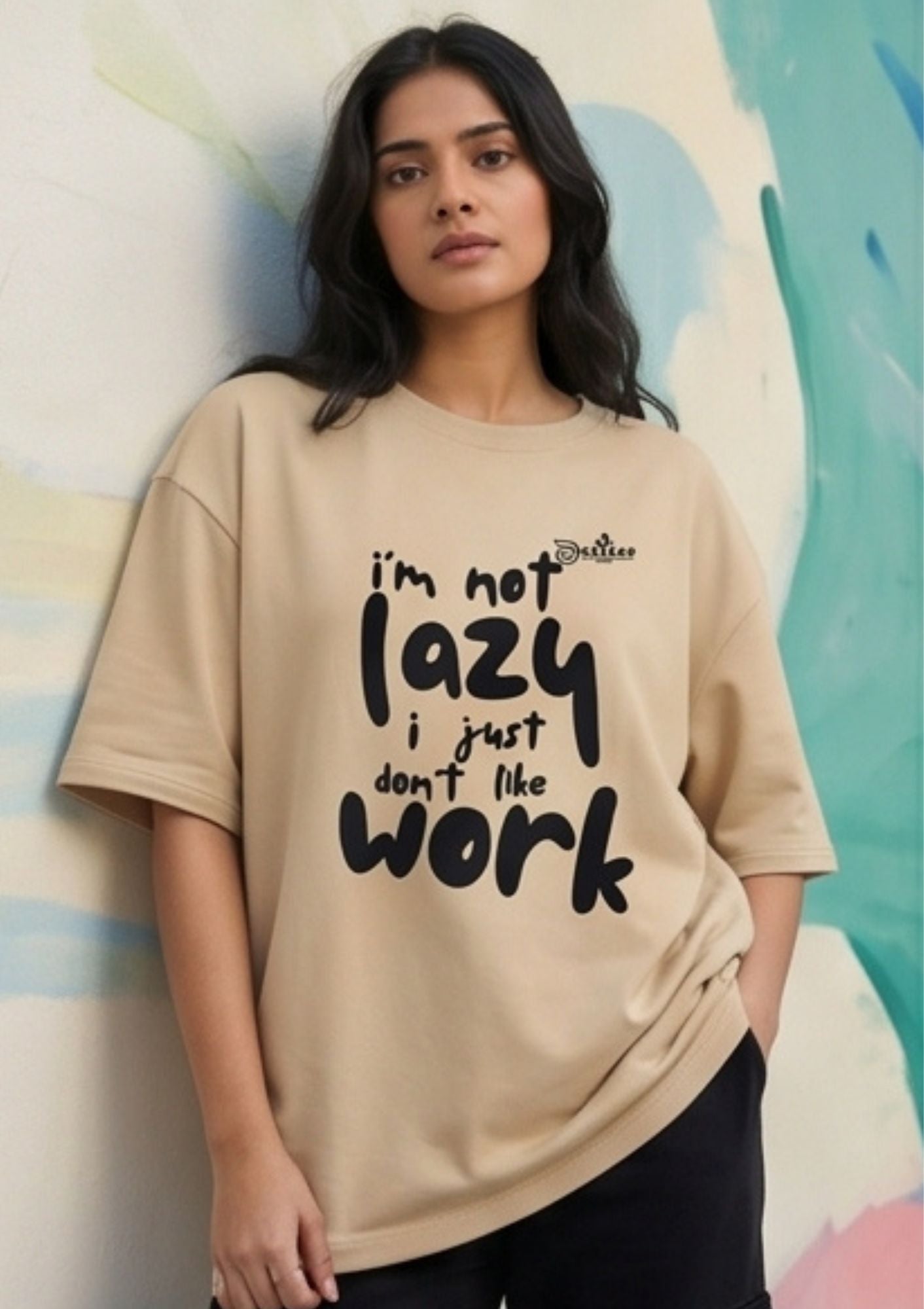 Dunbond label White Oversize T-Shirt//I am not lazy Typography