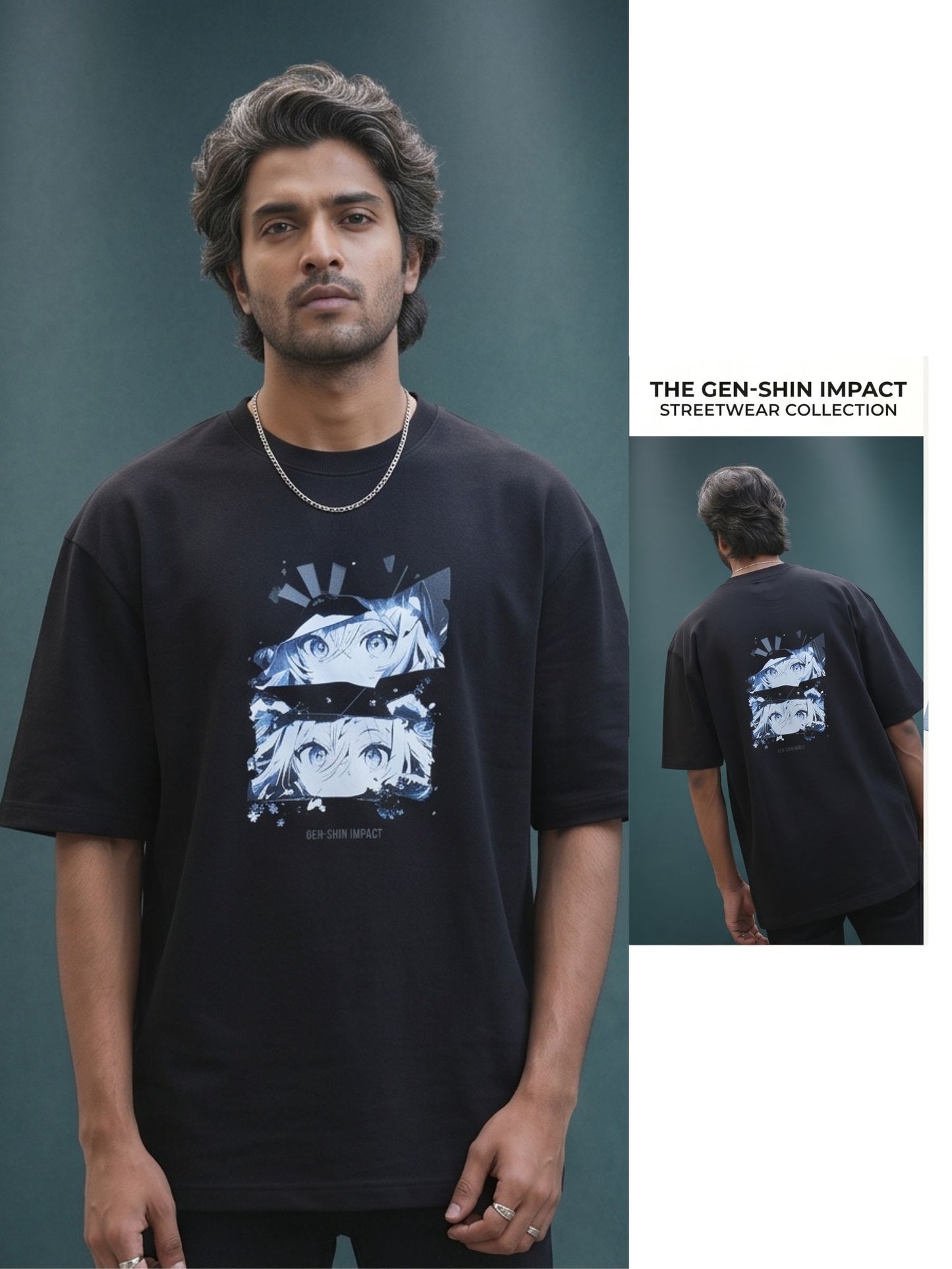 Dunbond label Oversize Black French terry Cotton T-Shirt// Front and back graphic Print