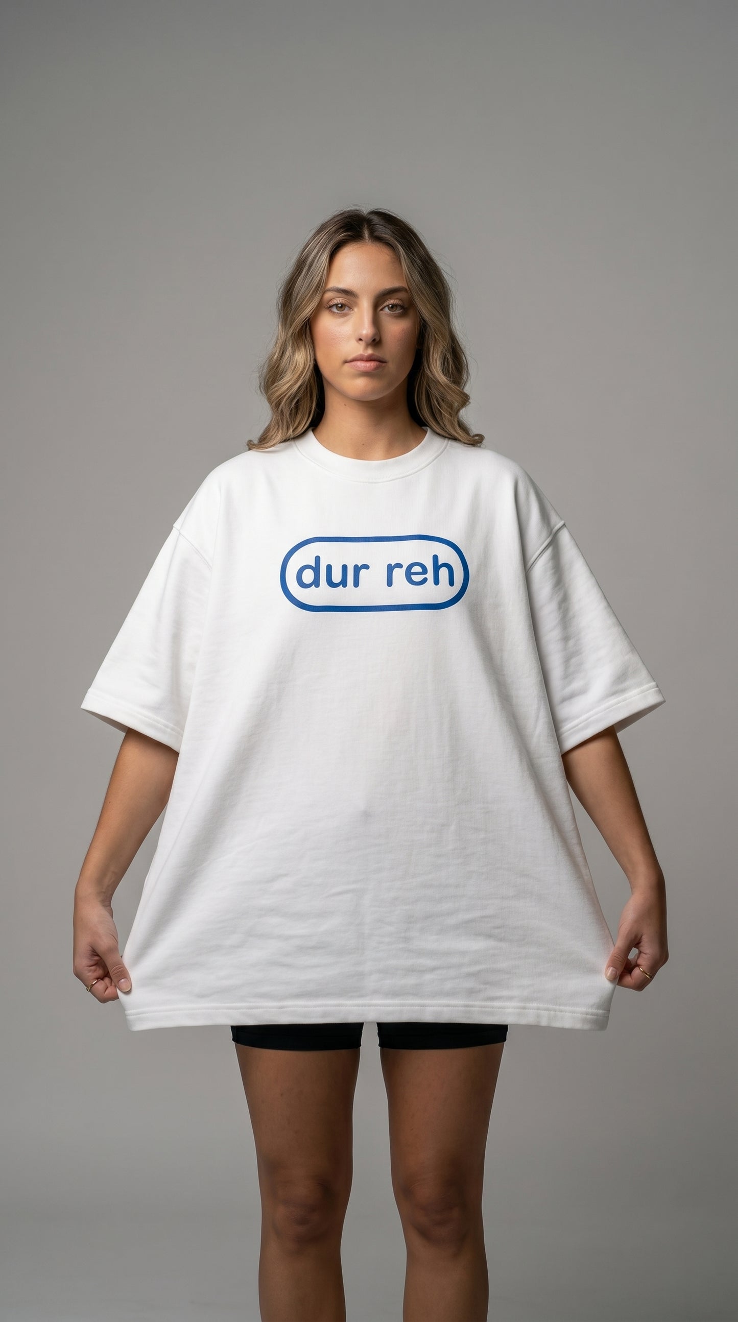 Dunbond label Oversized French Terry White T-Shirt/  Dur Reh typography
