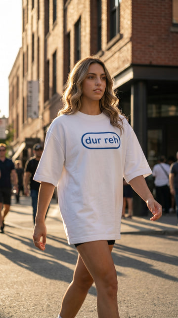 Oversized French Terry White T-Shirt/  Dur Reh typography