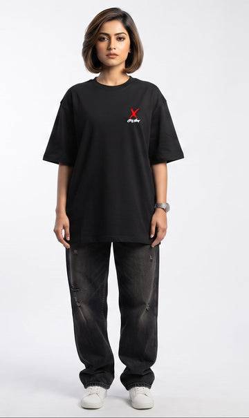D'unbond Label Black Bad Intentions Graphic Back Print Oversized Tee for Girls
