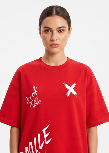 Dunbond Label Smile Typography Graphic Oversized T-Shirt for WoMen